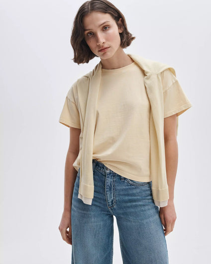 Rag & Bone Distressed Washed Kelly Boxy Tee in Butter
