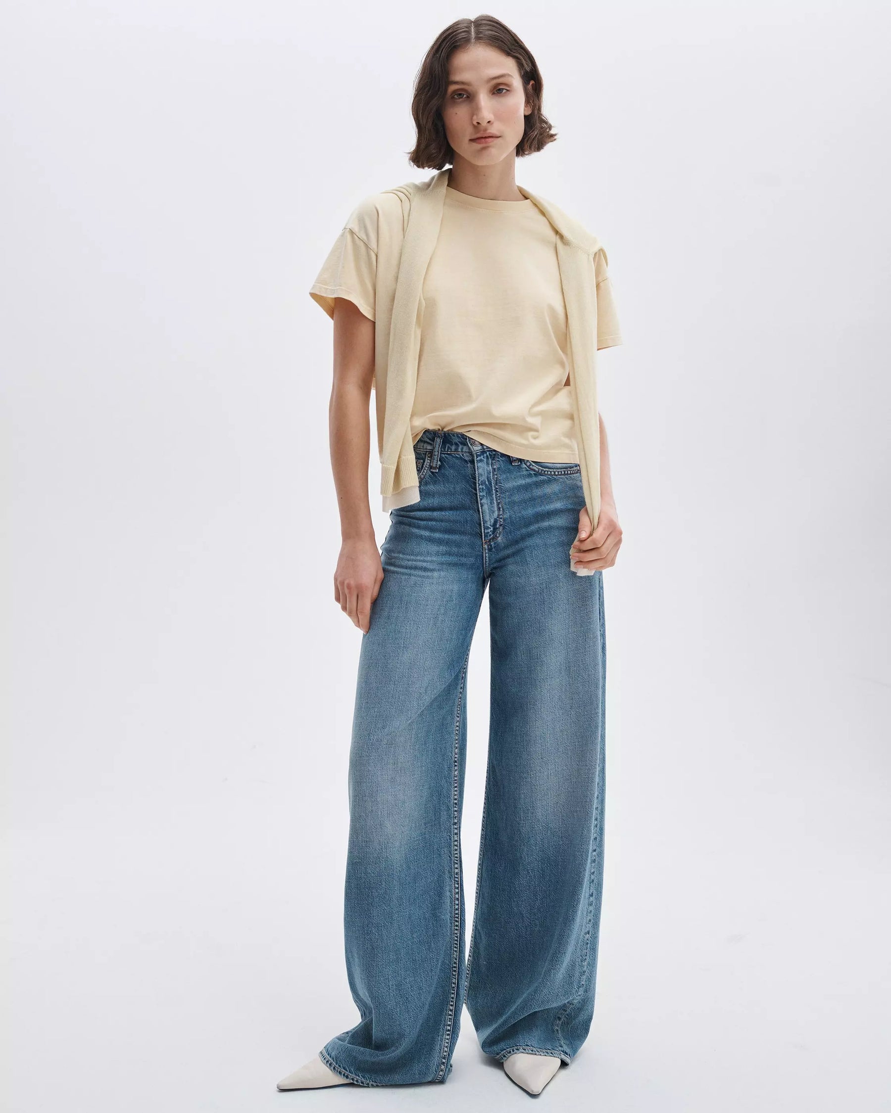 Rag & Bone Distressed Washed Kelly Boxy Tee in Butter