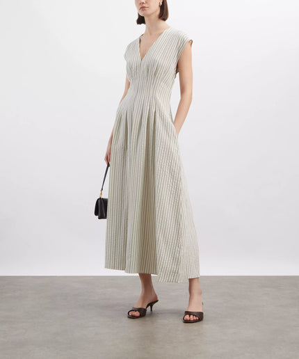 Rag & Bone Ines Stripe Satin Dress in Cream Stripe