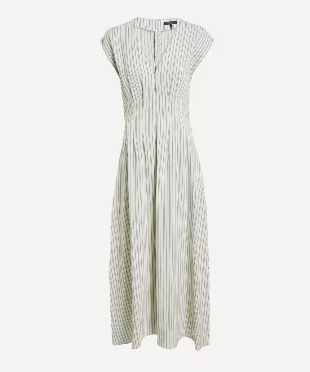 Rag & Bone Ines Stripe Satin Dress in Cream Stripe