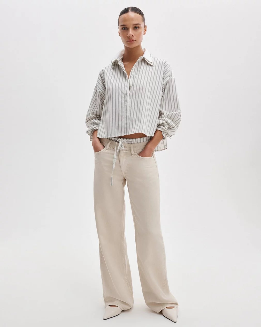 Rag & Bone Marin Stripe Layered Shirt in Cream Stripe