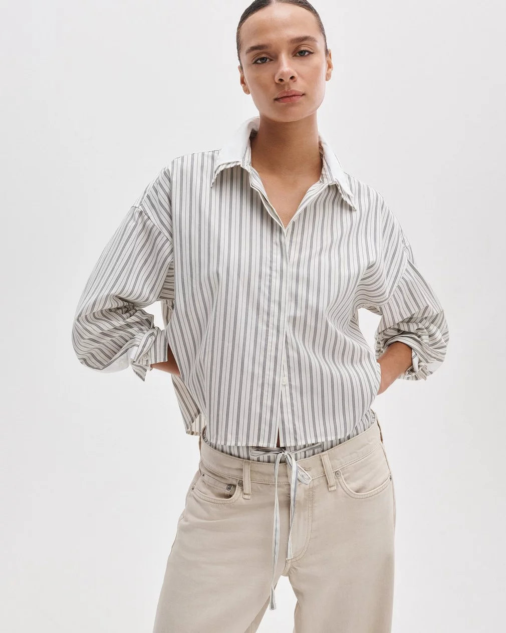 Rag & Bone Marin Stripe Layered Shirt in Cream Stripe