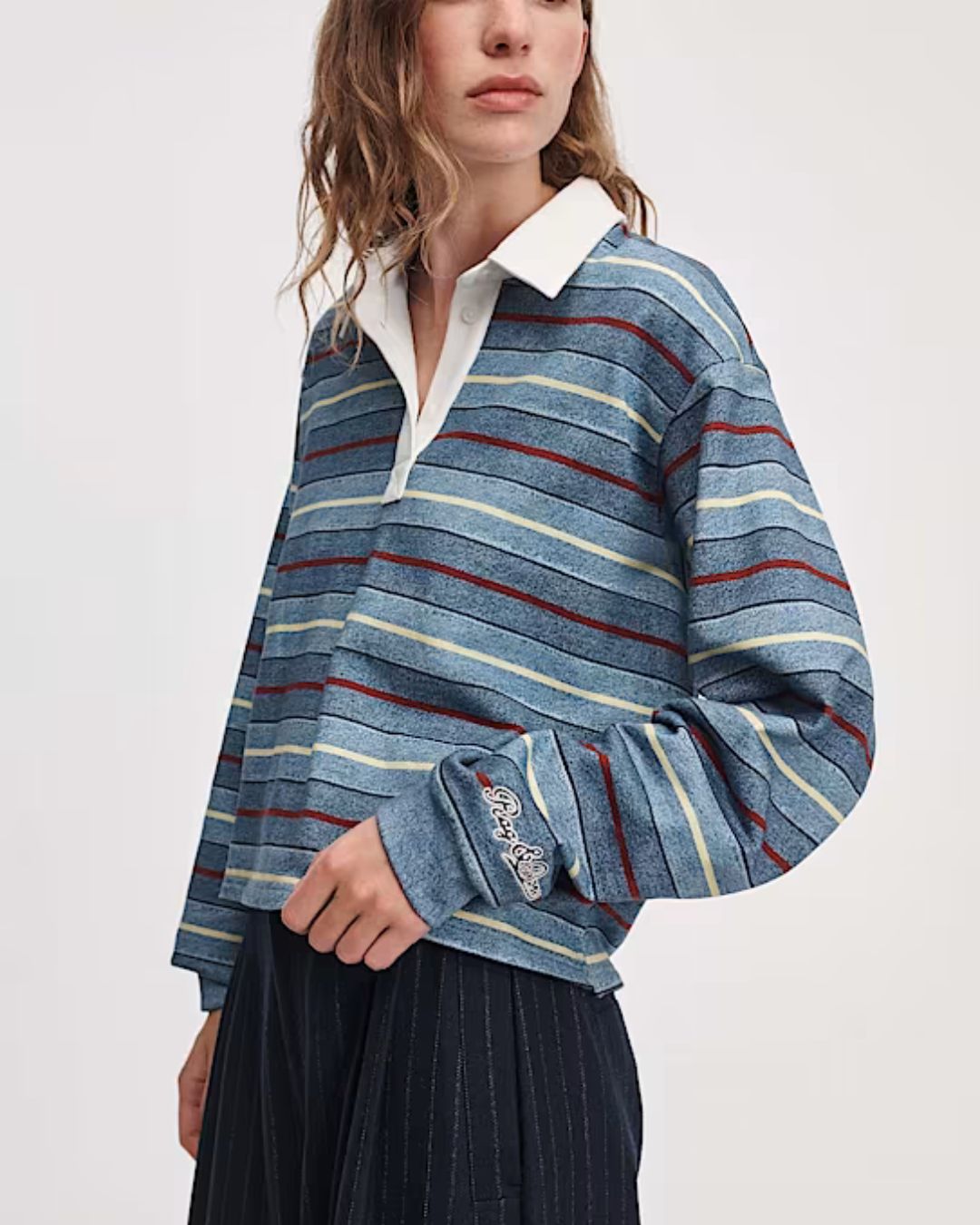 Rag & Bone Miramar Cropped Rugby Polo - Indigo Multi