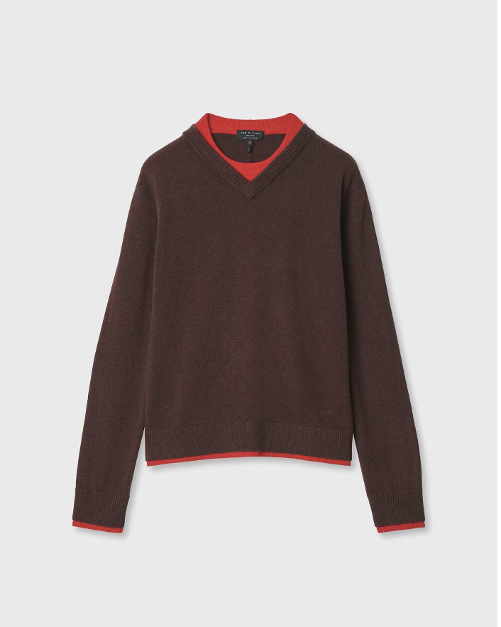 Rag & Bone Nyla Cashmere V Crew - Brown