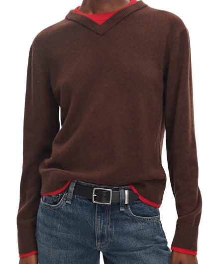 Rag & Bone Nyla Cashmere V Crew - Brown