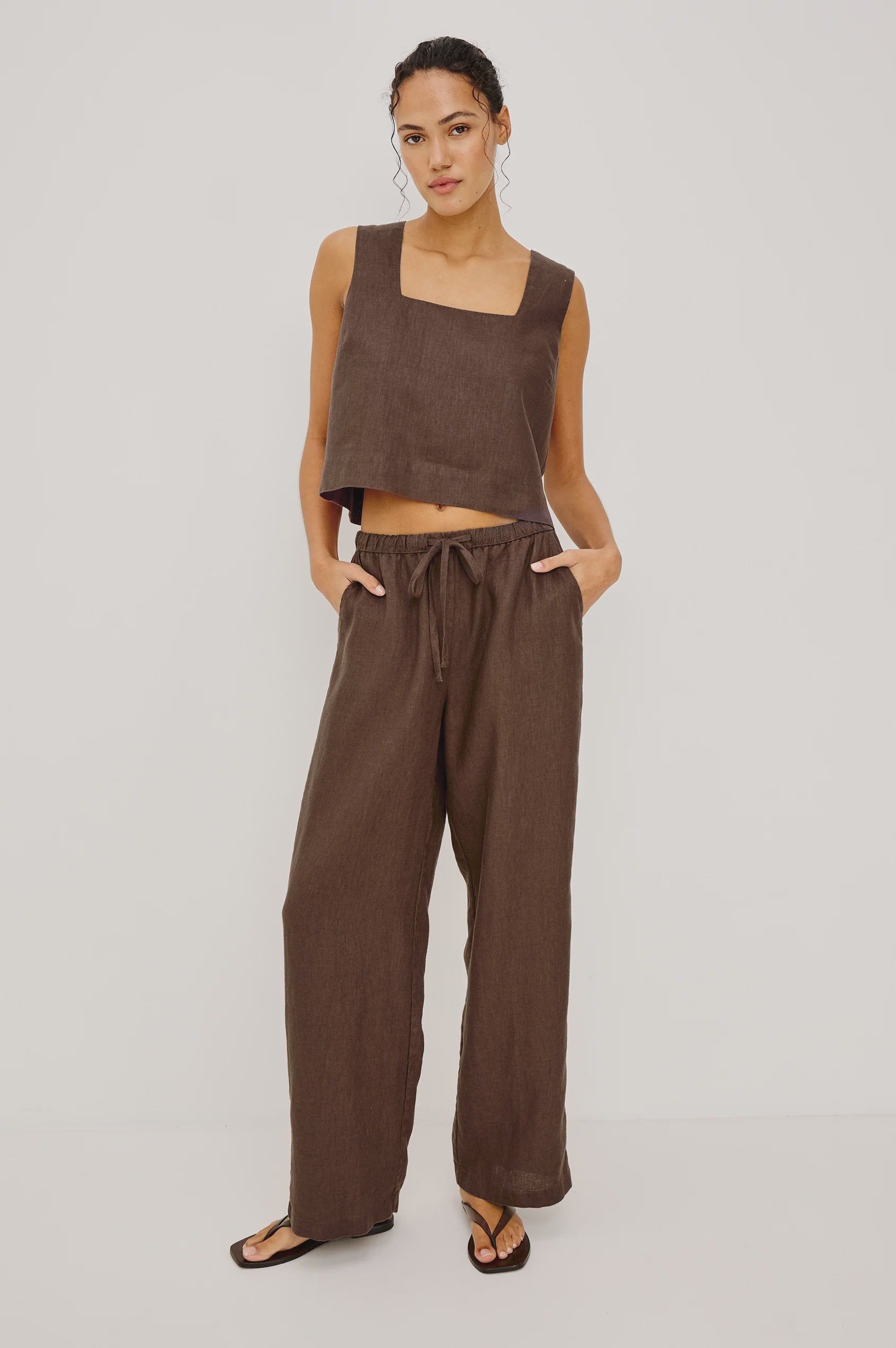 Rails Emmie Linen Trousers in Espresso elasticated waist