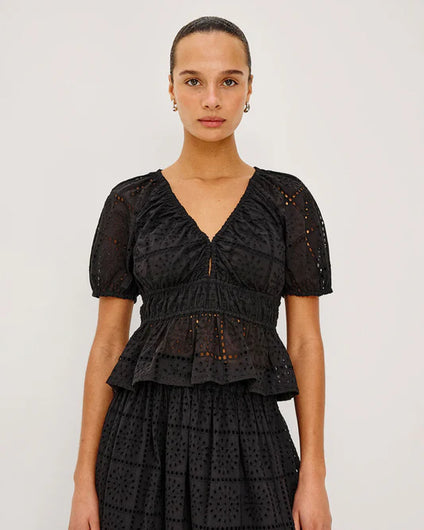 Rails Argenta Top in Black Grid Embroidery
