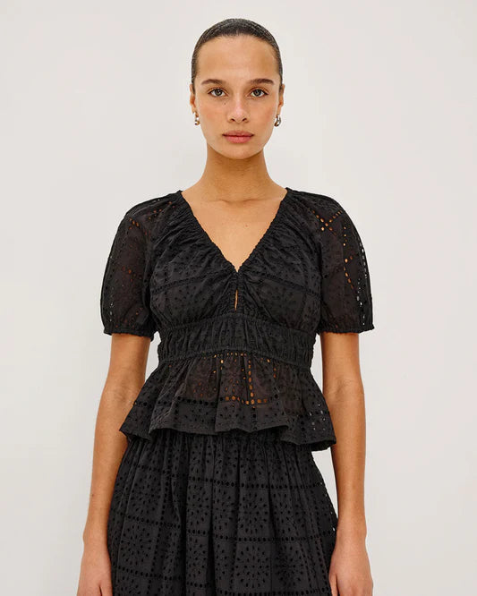 Rails Argenta Top in Black Grid Embroidery