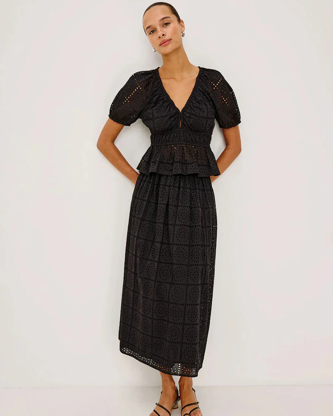 Rails Argenta Top in Black Grid Embroidery