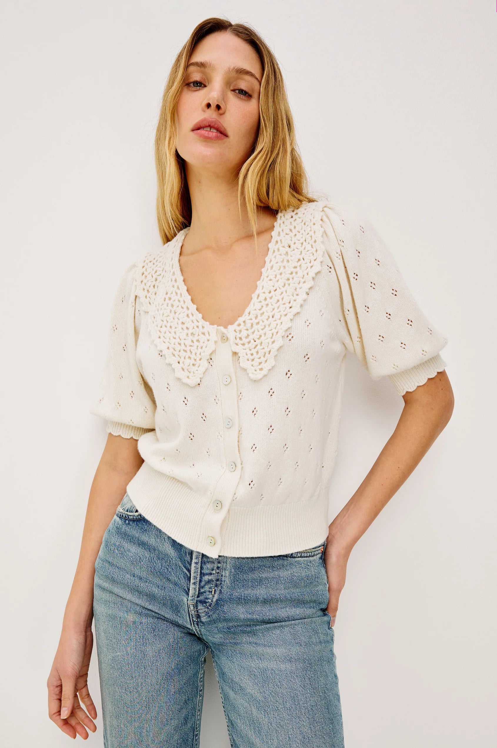 Rails Mindy Top in Ivory cardigan