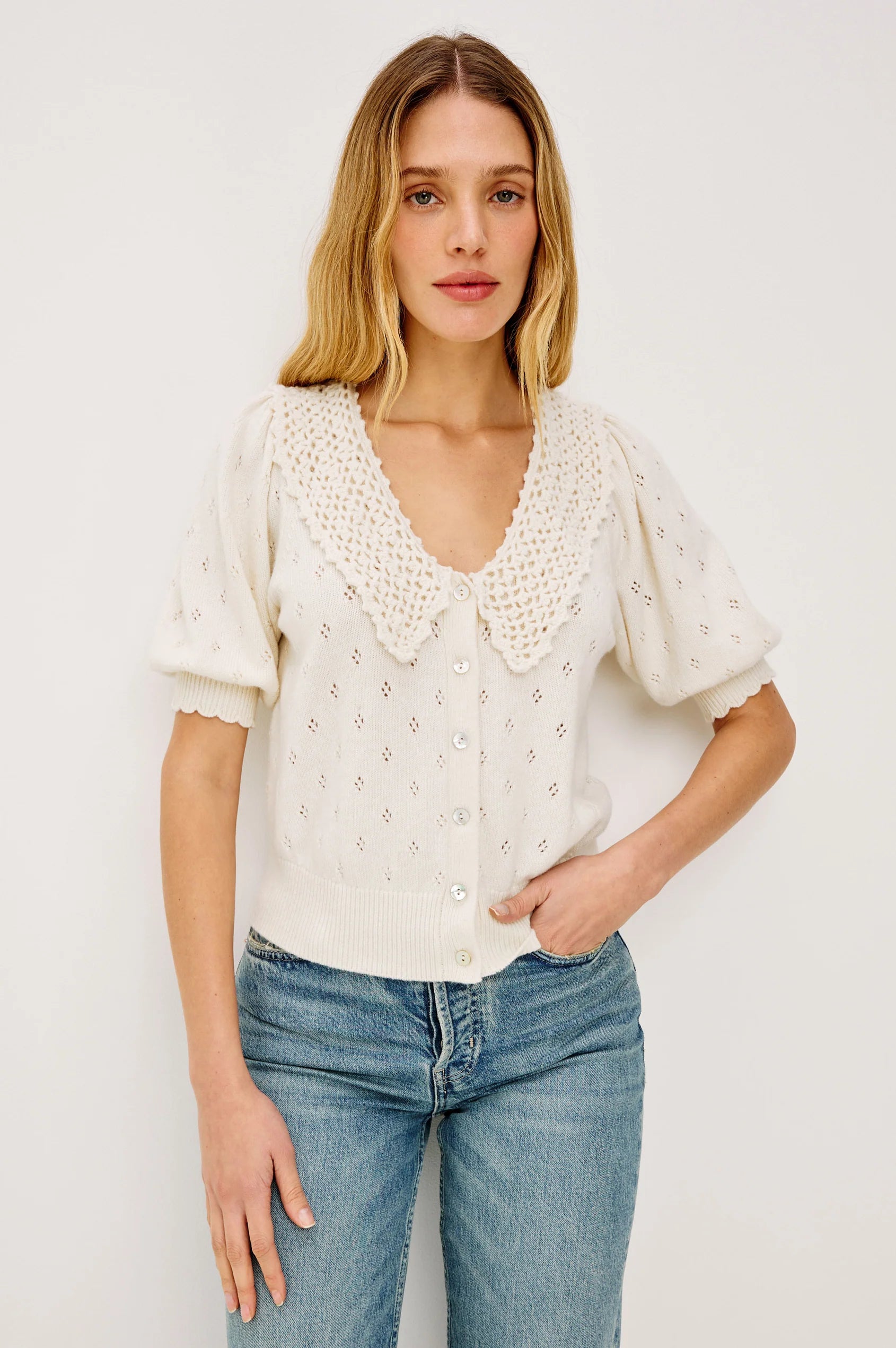 Rails Mindy Top in Ivory collared cardi