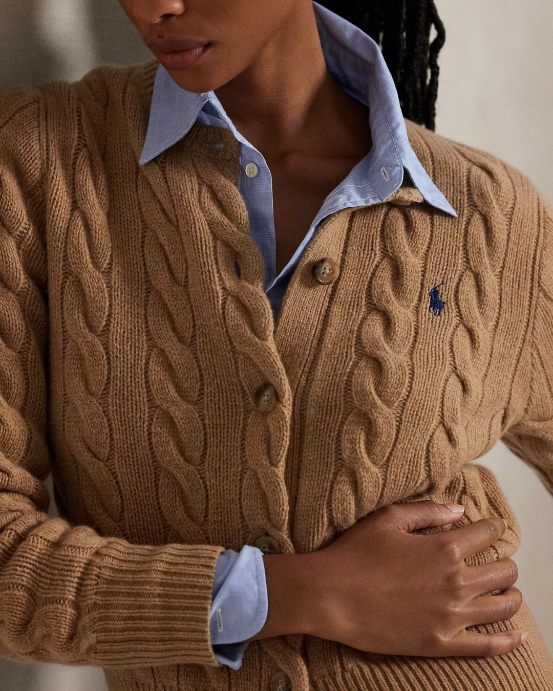 Ralph Lauren Cable Cardigan - Camel Melange