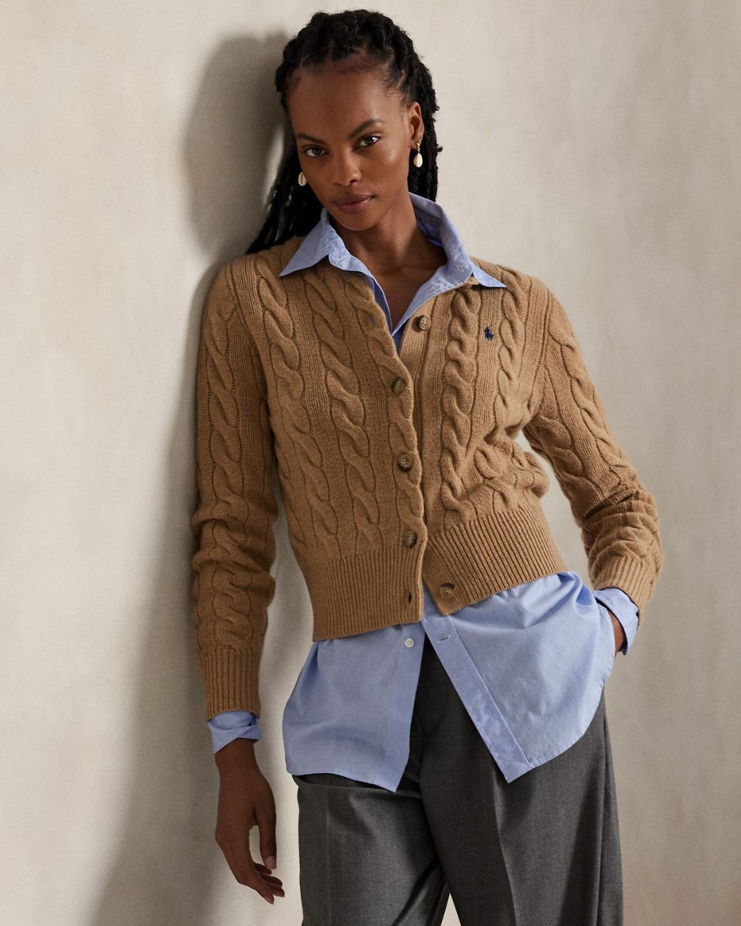 Ralph Lauren Cable Cardigan - Camel Melange