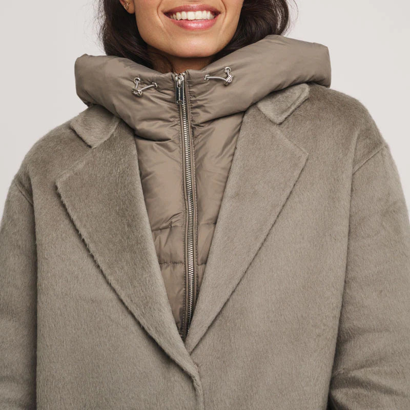 R&P Reni Wool Coat, Removable Down Jacket in Dark Artichoke