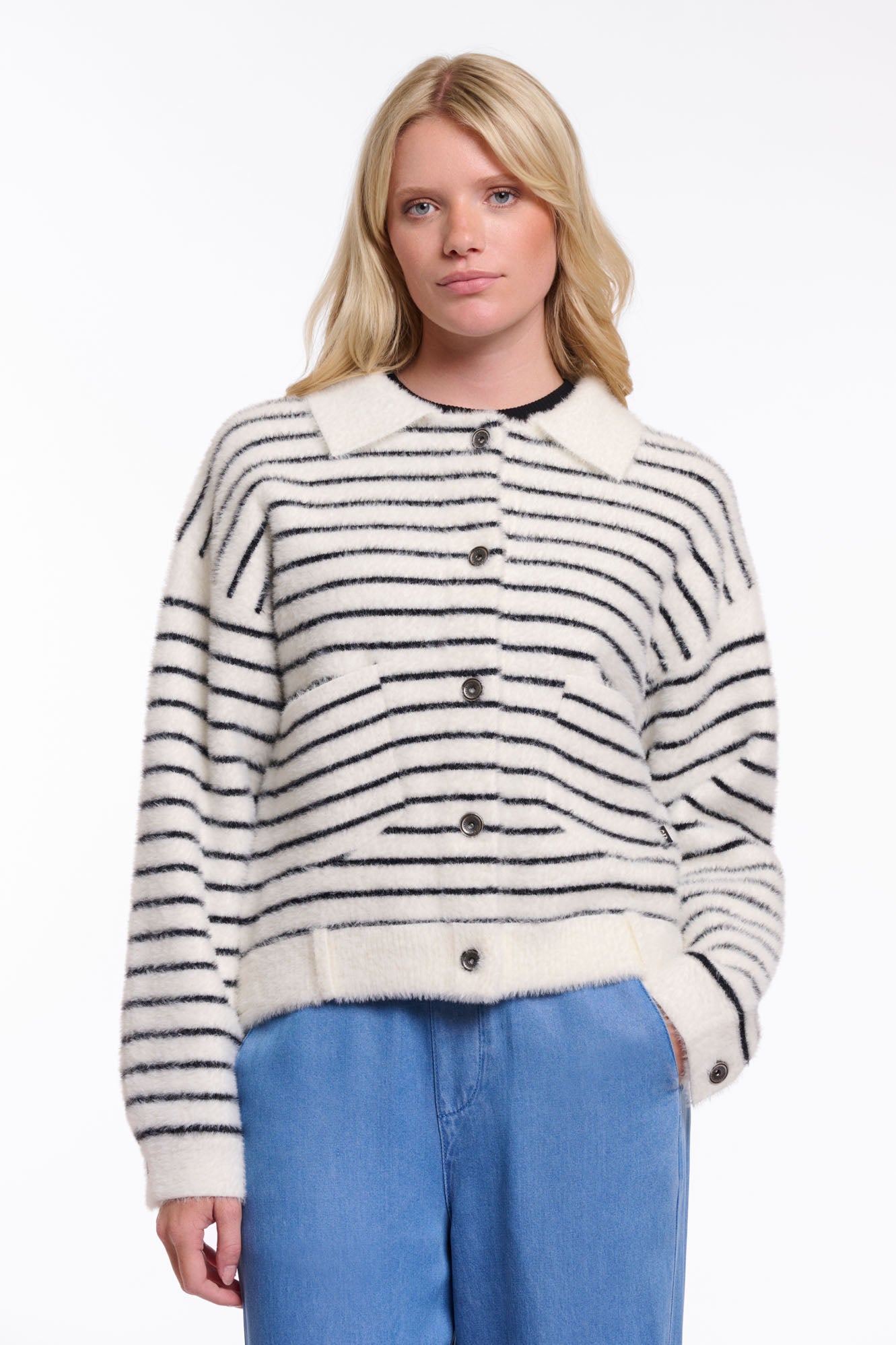 Rino  & Pelle Bubbly Jacket in Black, White Stripe