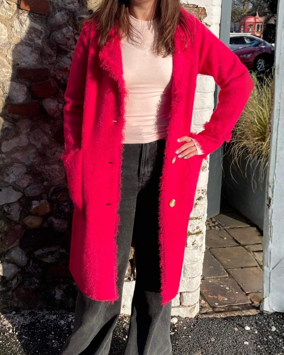 Rino & Pelle Catena Long Fringe Cardi in Pink Punch