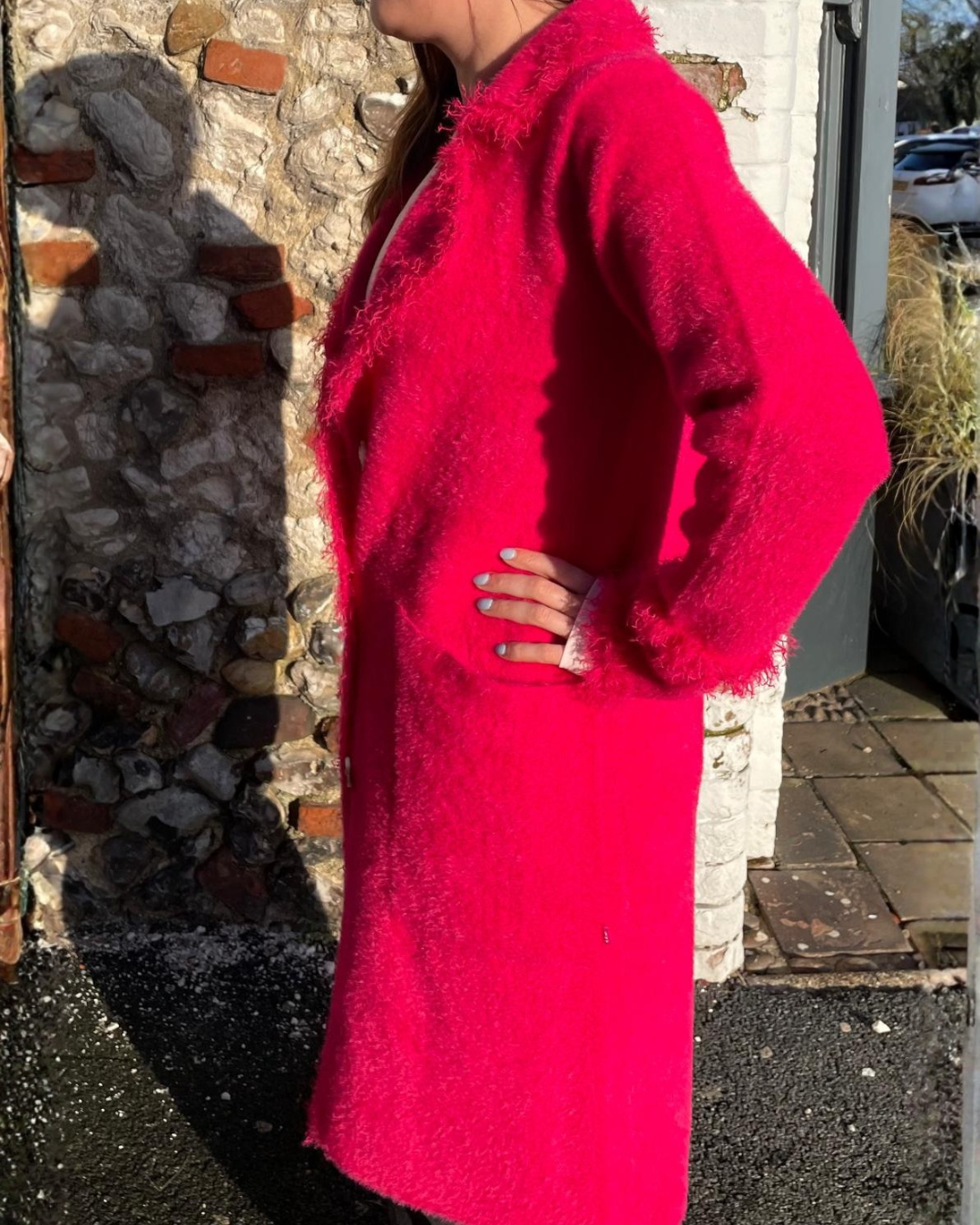 Rino & Pelle Catena Long Fringe Cardi in Pink Punch