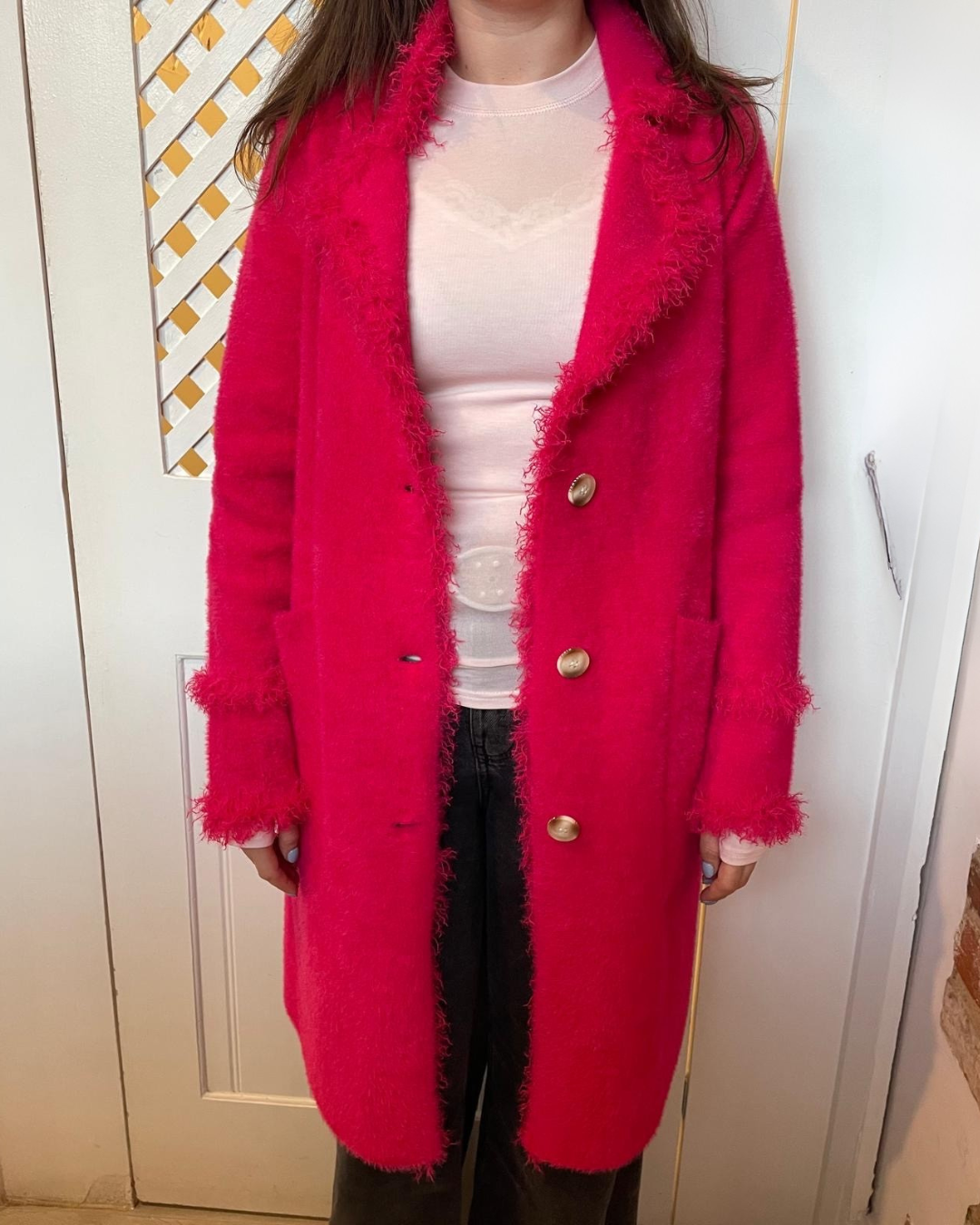 Rino & Pelle Catena Long Fringe Cardi in Pink Punch