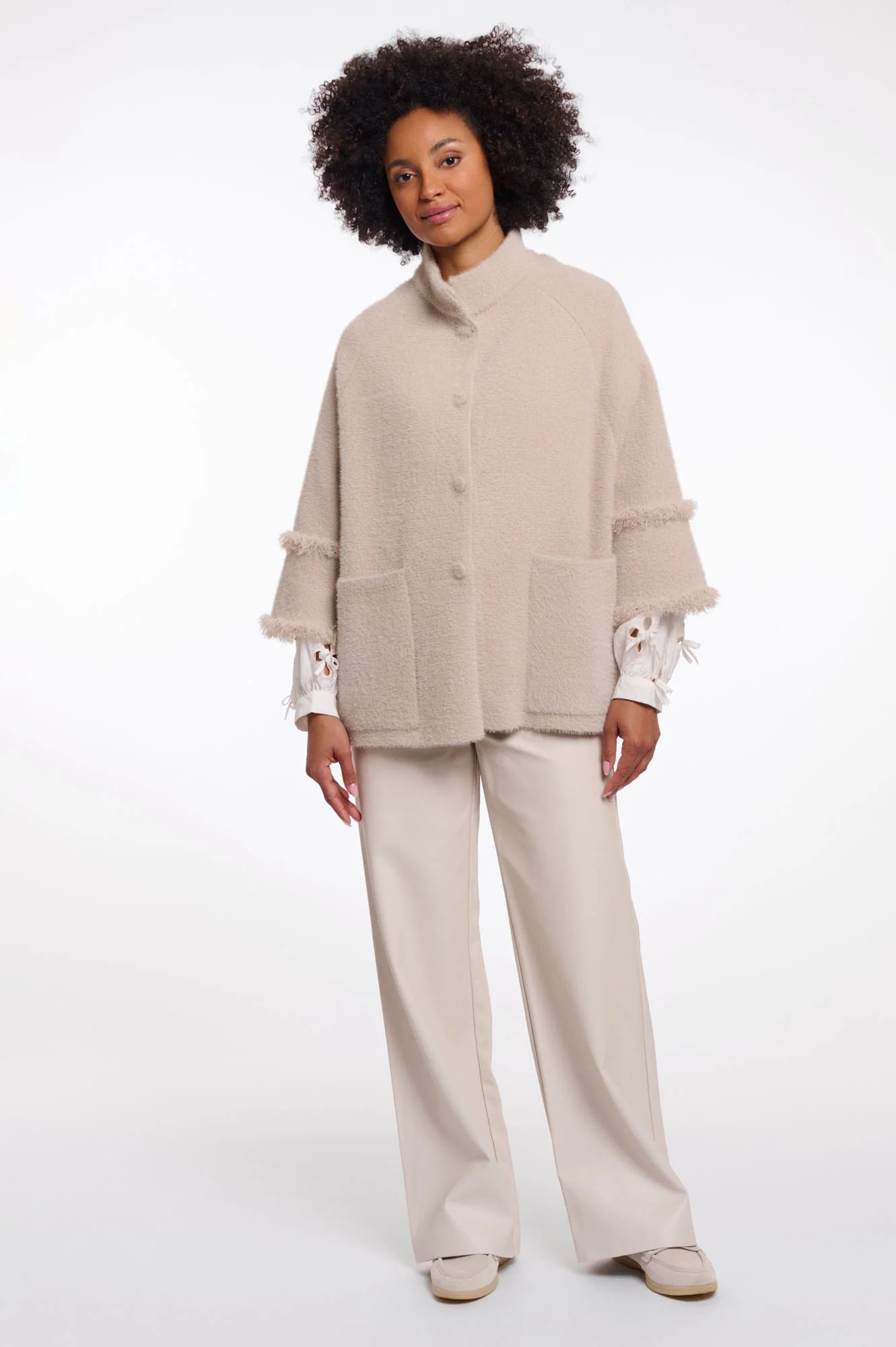 Rino & Pelle Sabe Fringe Cape in Stone