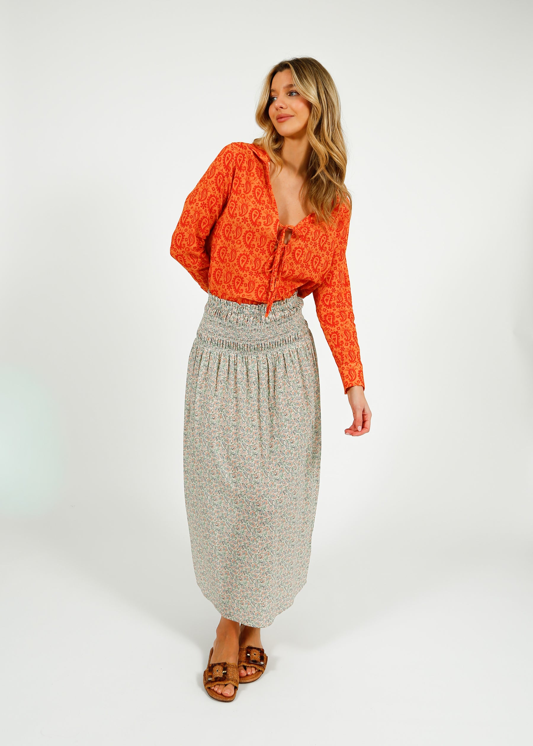 Primrose Park Abi Skirt in Block Print Cream