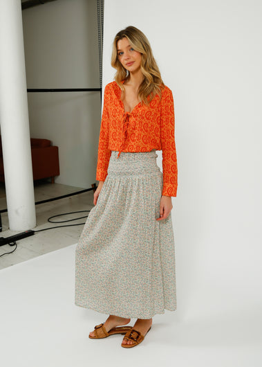 Primrose Park Abi Skirt in Block Print Cream