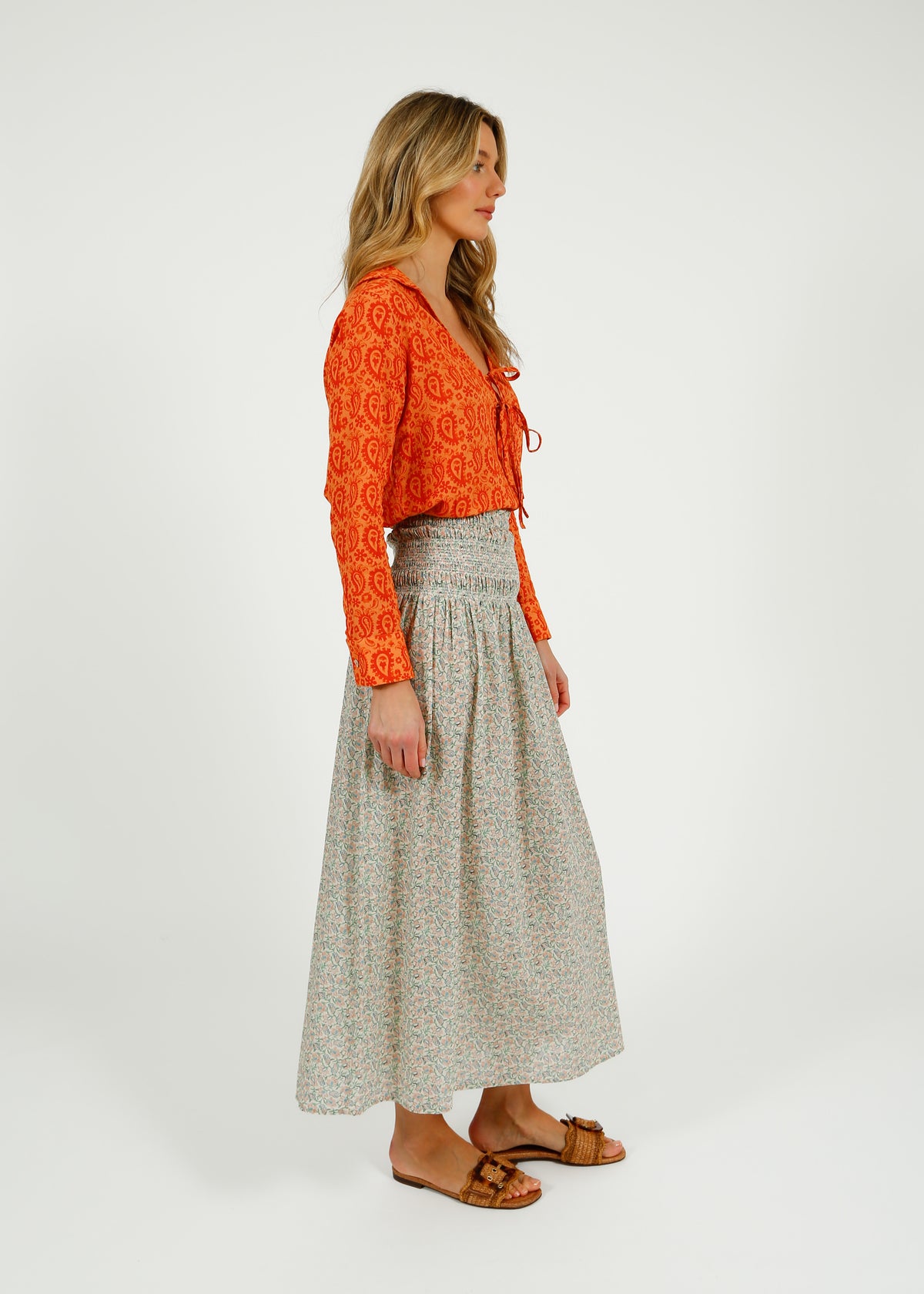 Primrose Park Abi Skirt in Block Print Cream