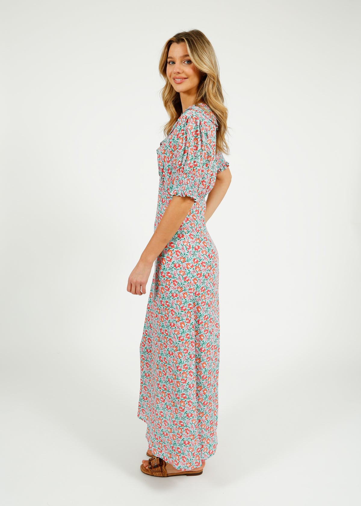 Primrose Park Dolly Dress in Block Print Pale Blue