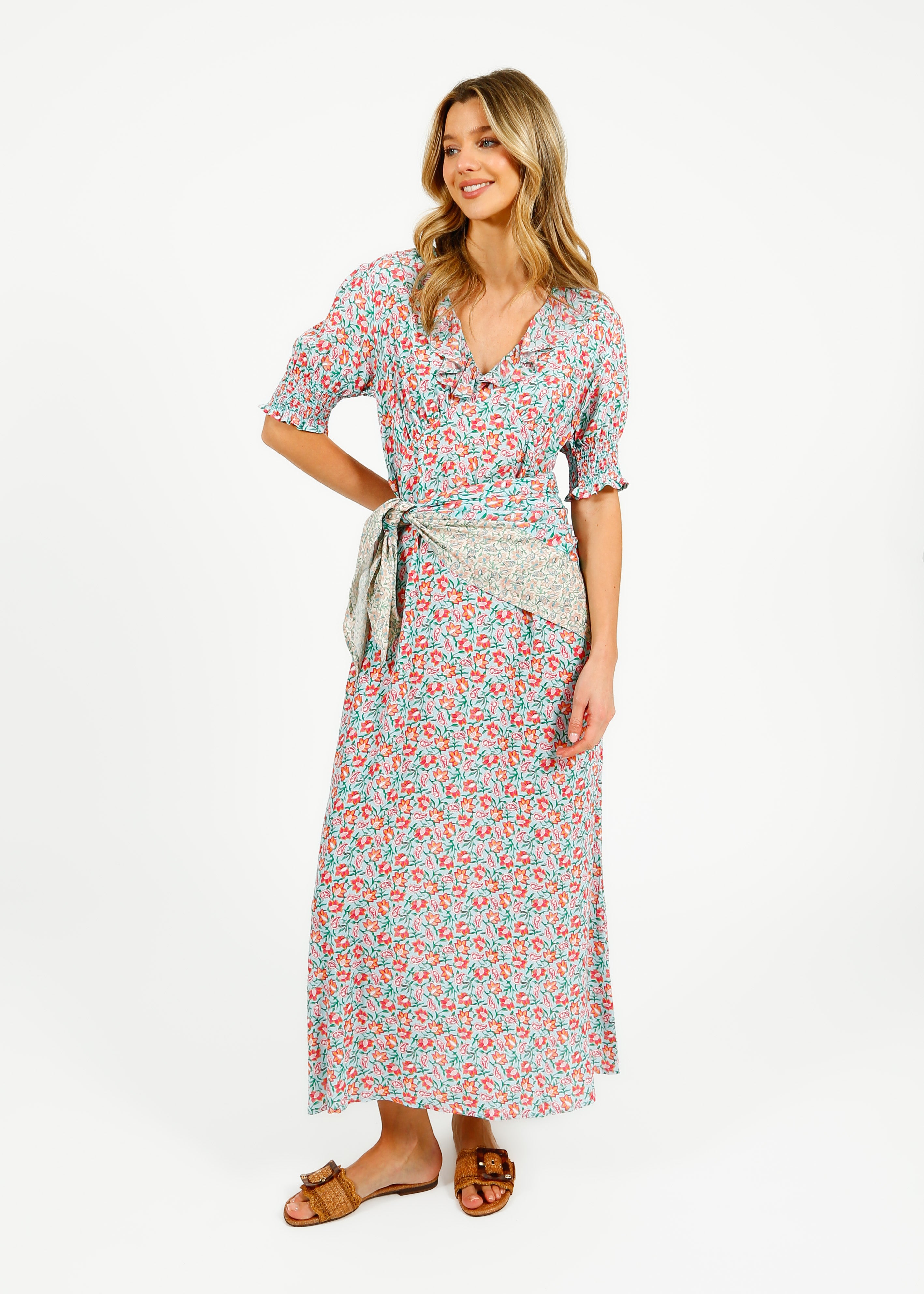 Primrose Park Dolly Dress in Block Print Pale Blue