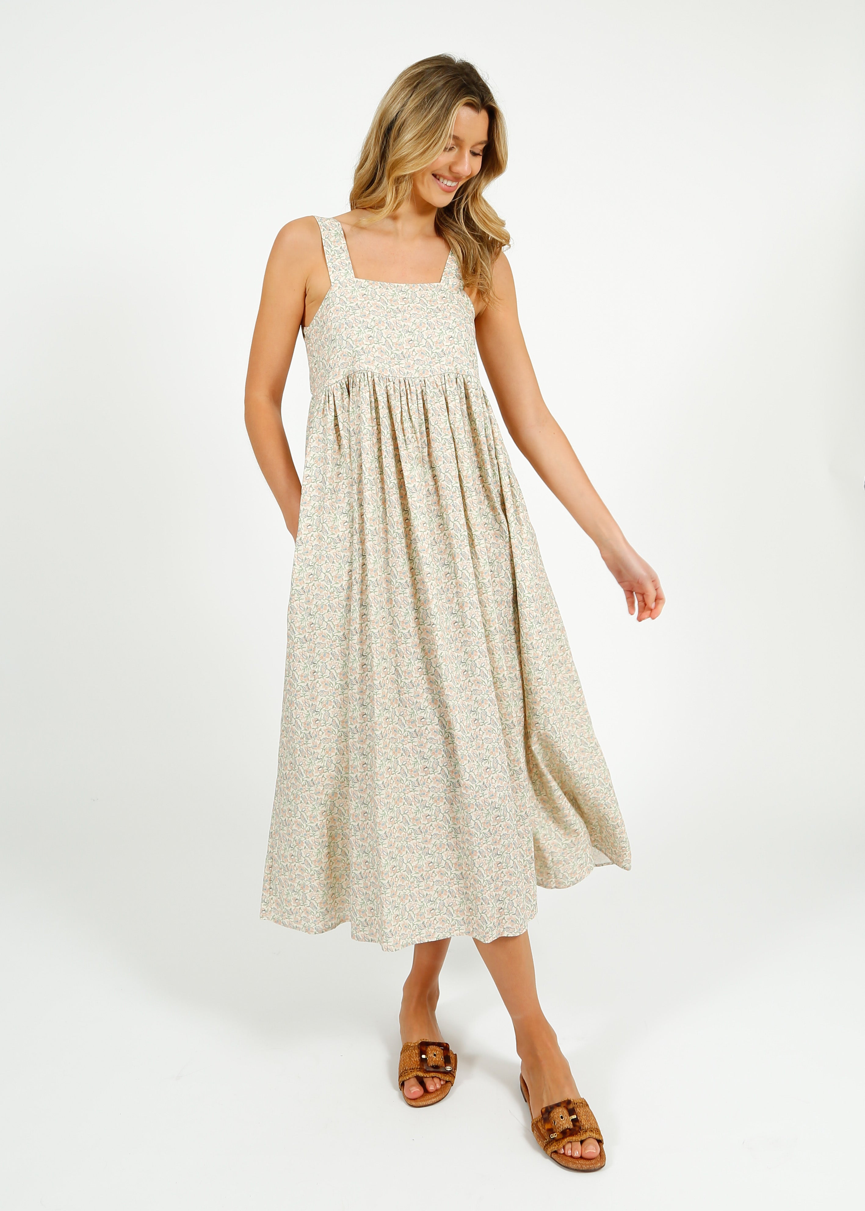 Primrose Park Bee Dress in Block Print Cream