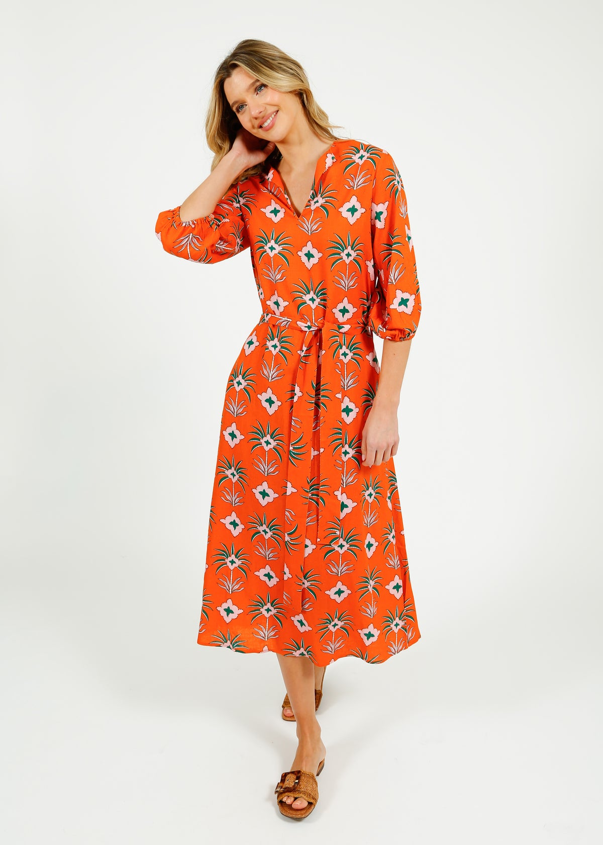 Primrose Park Harper Dress in Maxi Palm Orange