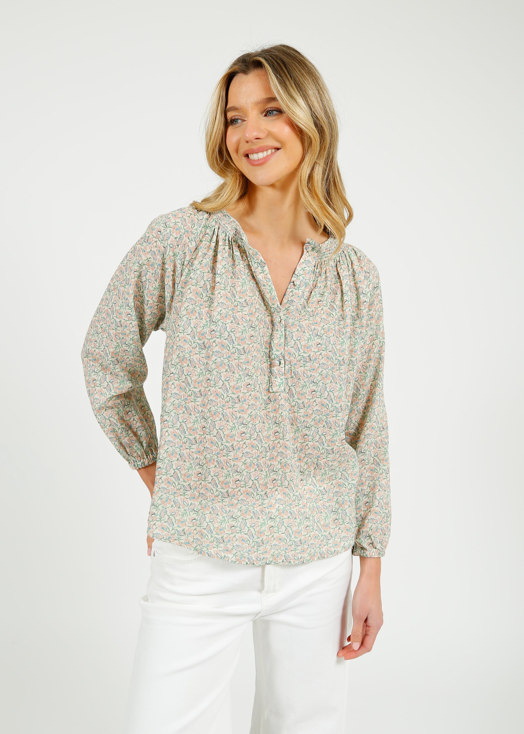 Primrose Park Jess Blouse in Block Print Cream