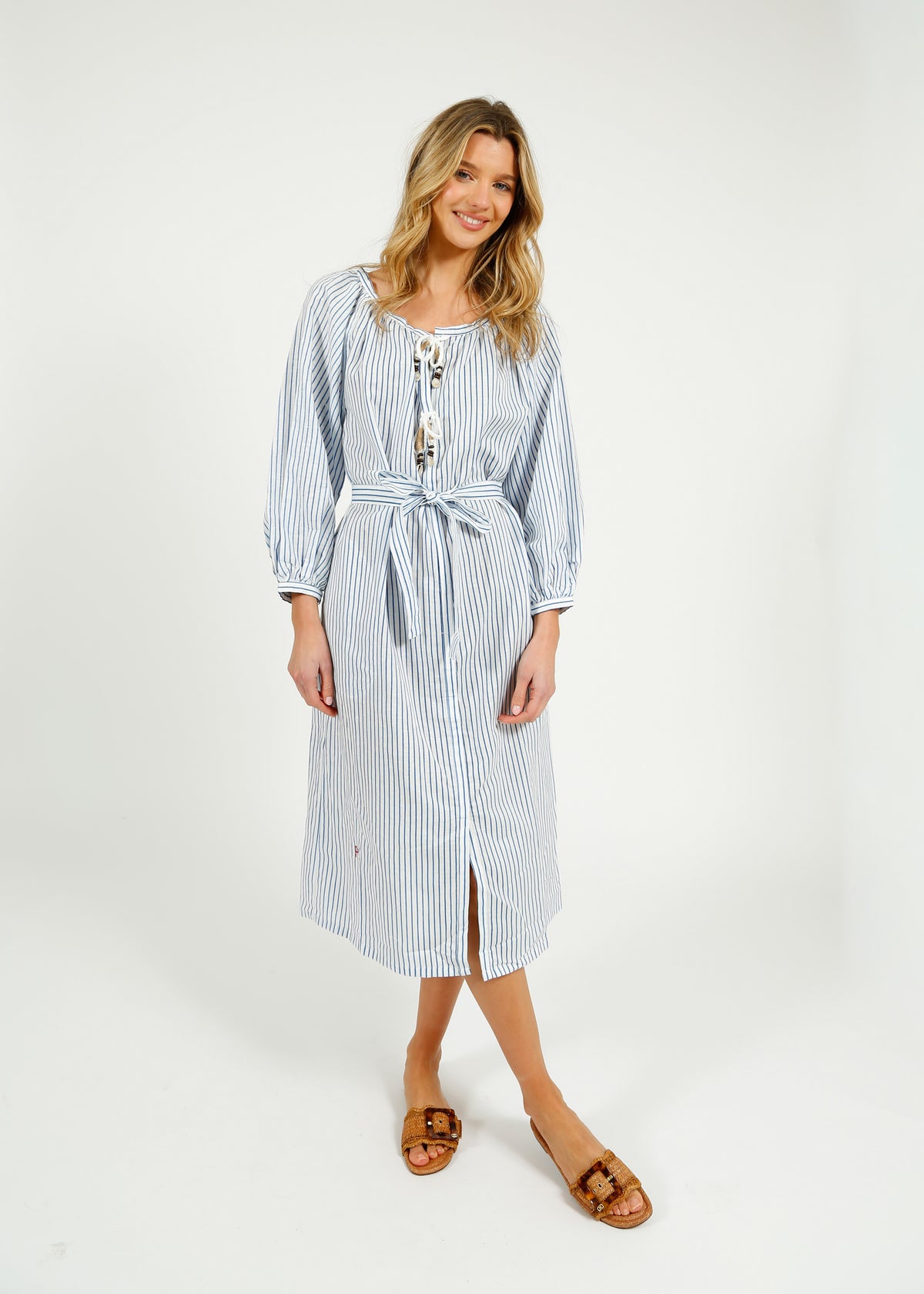 PARK Holiday Shop Long Kaftan in Blue Stripe