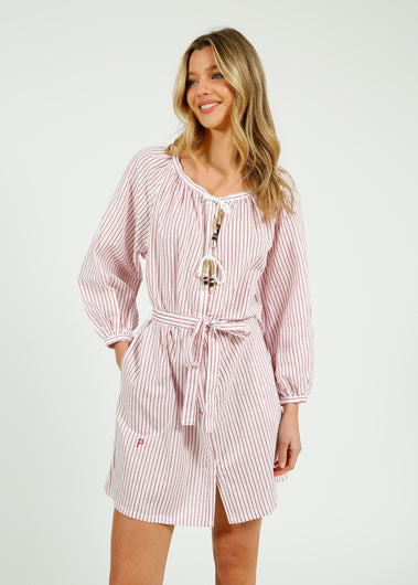 PARK Holiday Shop Short Kaftan in Pink Stripe