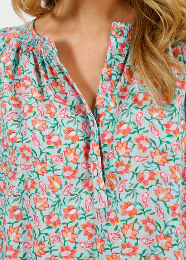 Primrose Park Jess Blouse in Block Print Pale Blue