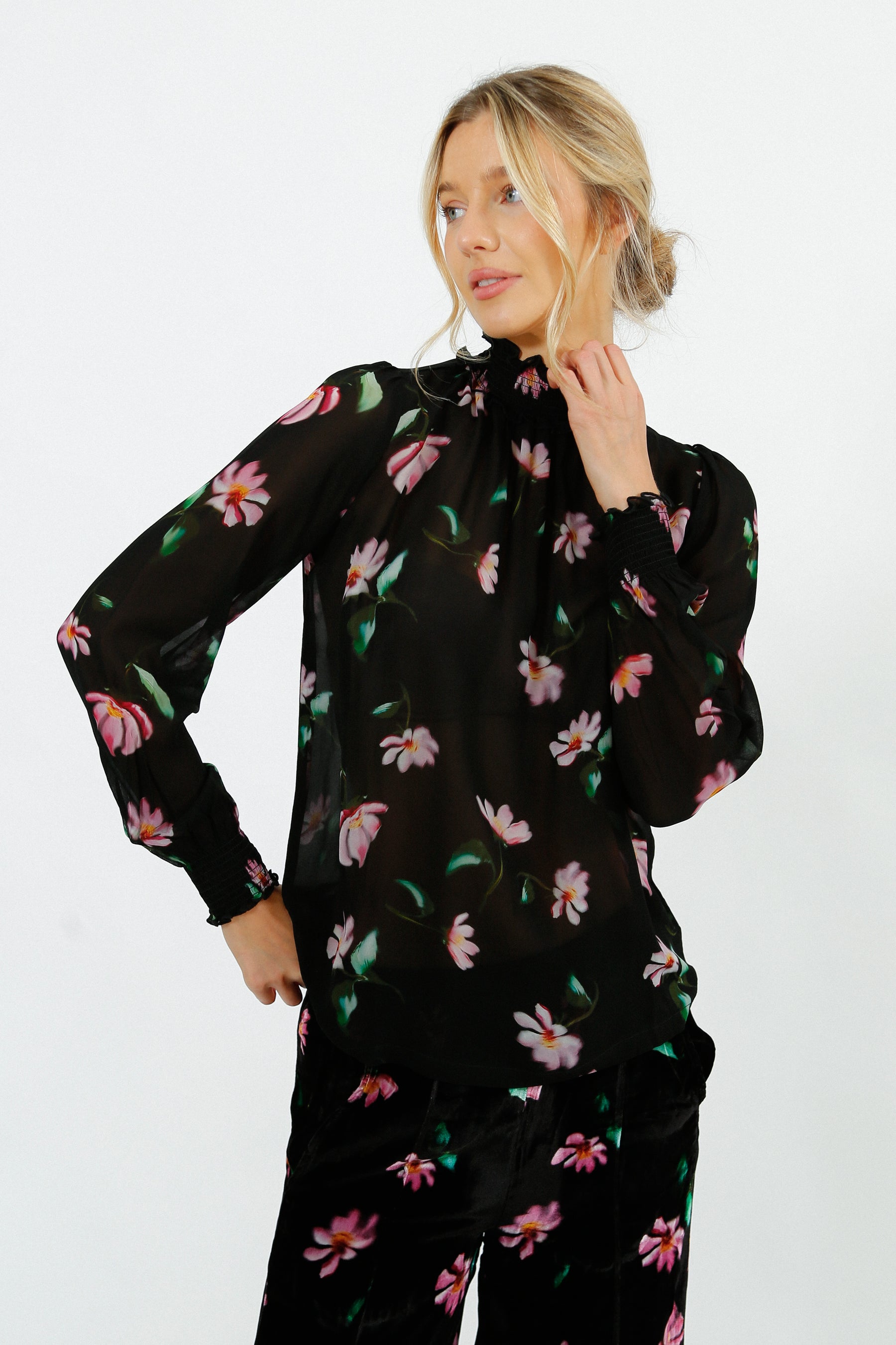 Primrose Park Tracy Top in Blurred Floral | Sheer Floral Blouse