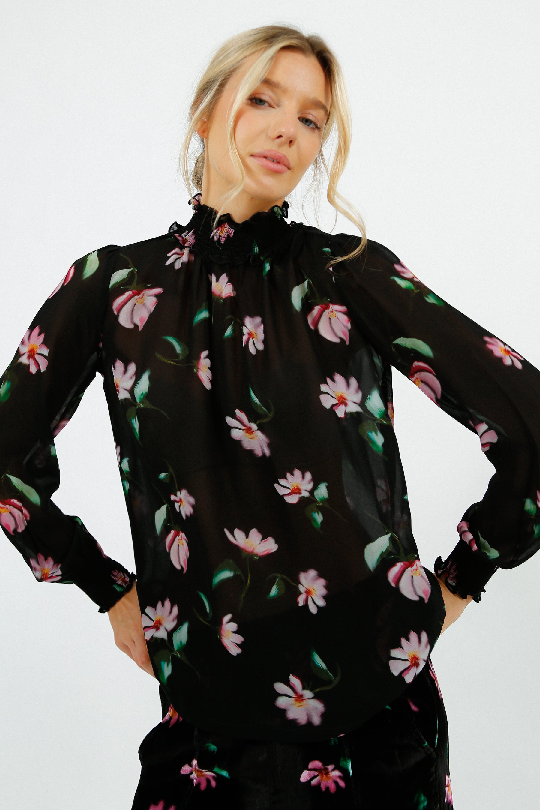 Primrose Park Tracy Top in Blurred Floral | Sheer Floral Blouse