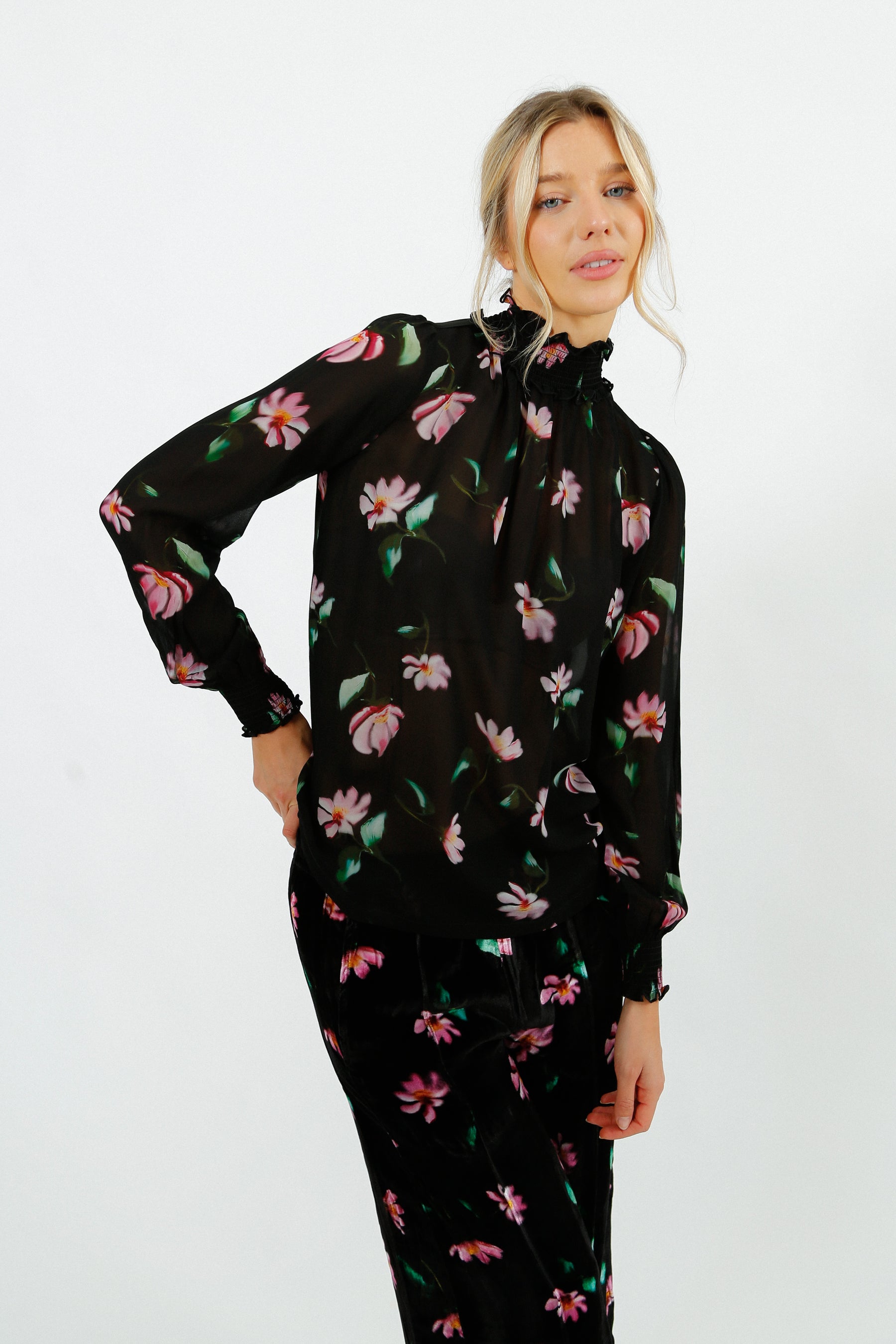 Primrose Park Tracy Top in Blurred Floral | Sheer Floral Blouse
