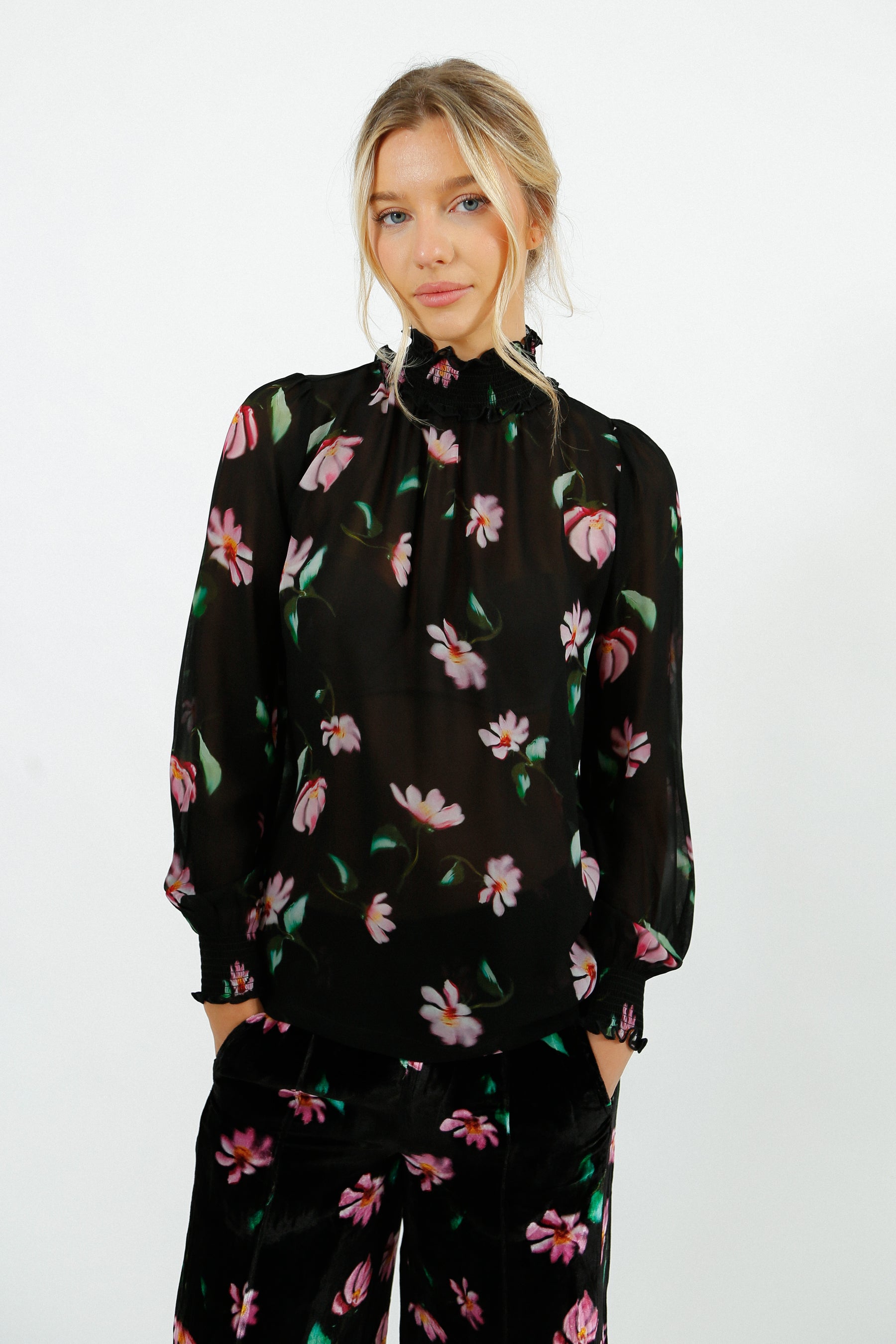 Primrose Park Tracy Top in Blurred Floral | Sheer Floral Blouse