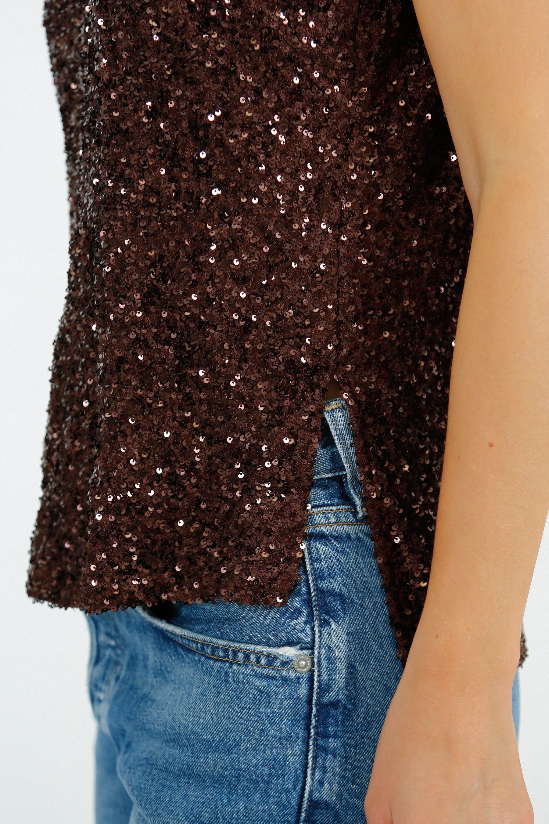 Primrose Park Frida Top - Brown Sequins