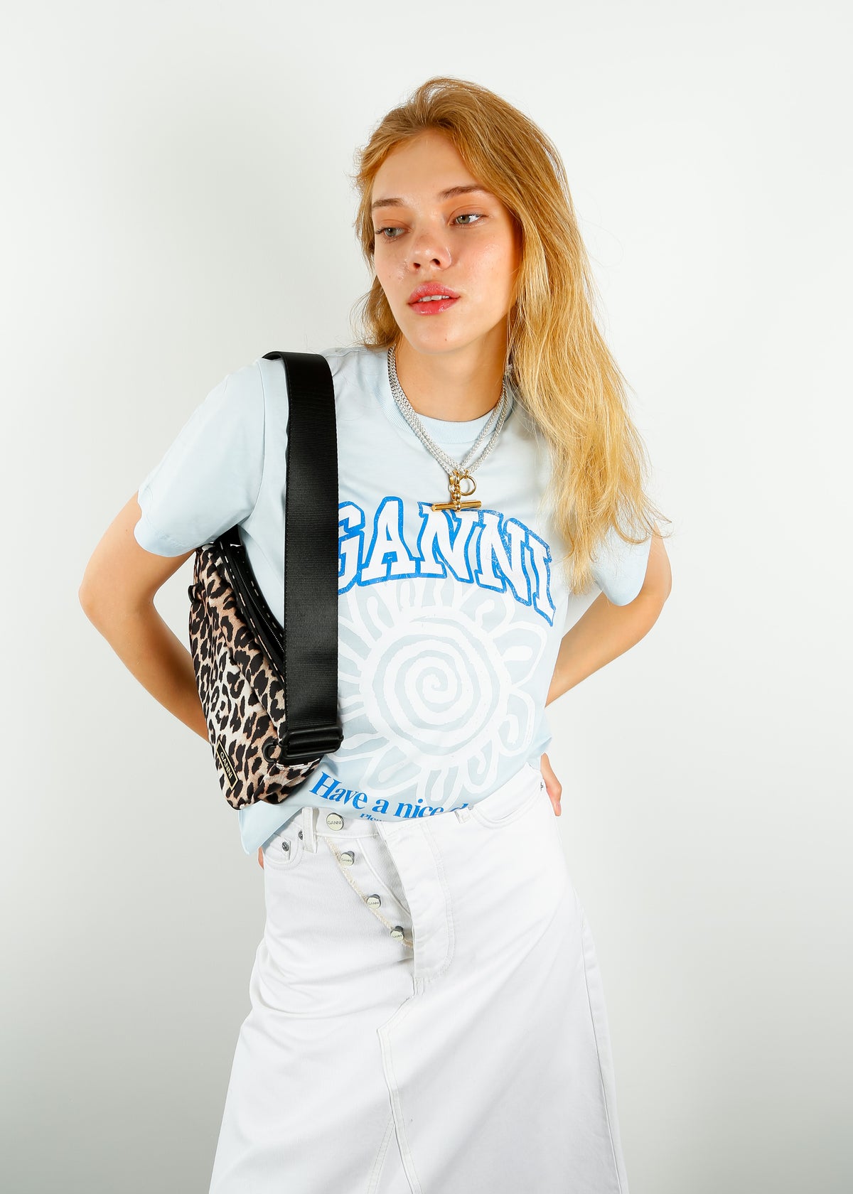 GANNI T3533 Basic Jersey Flower Tee in Ice