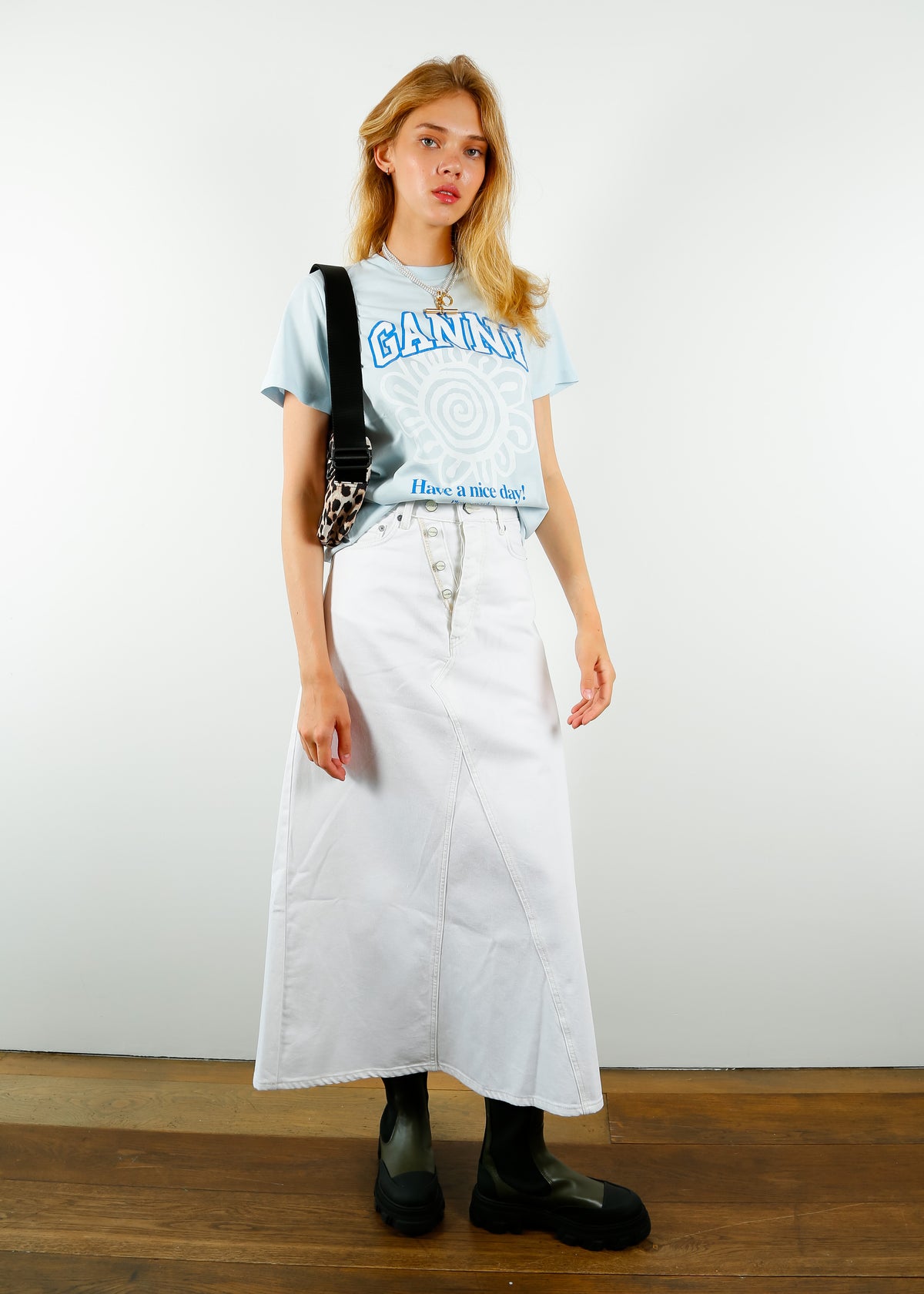 GANNI T3533 Basic Jersey Flower Tee in Ice