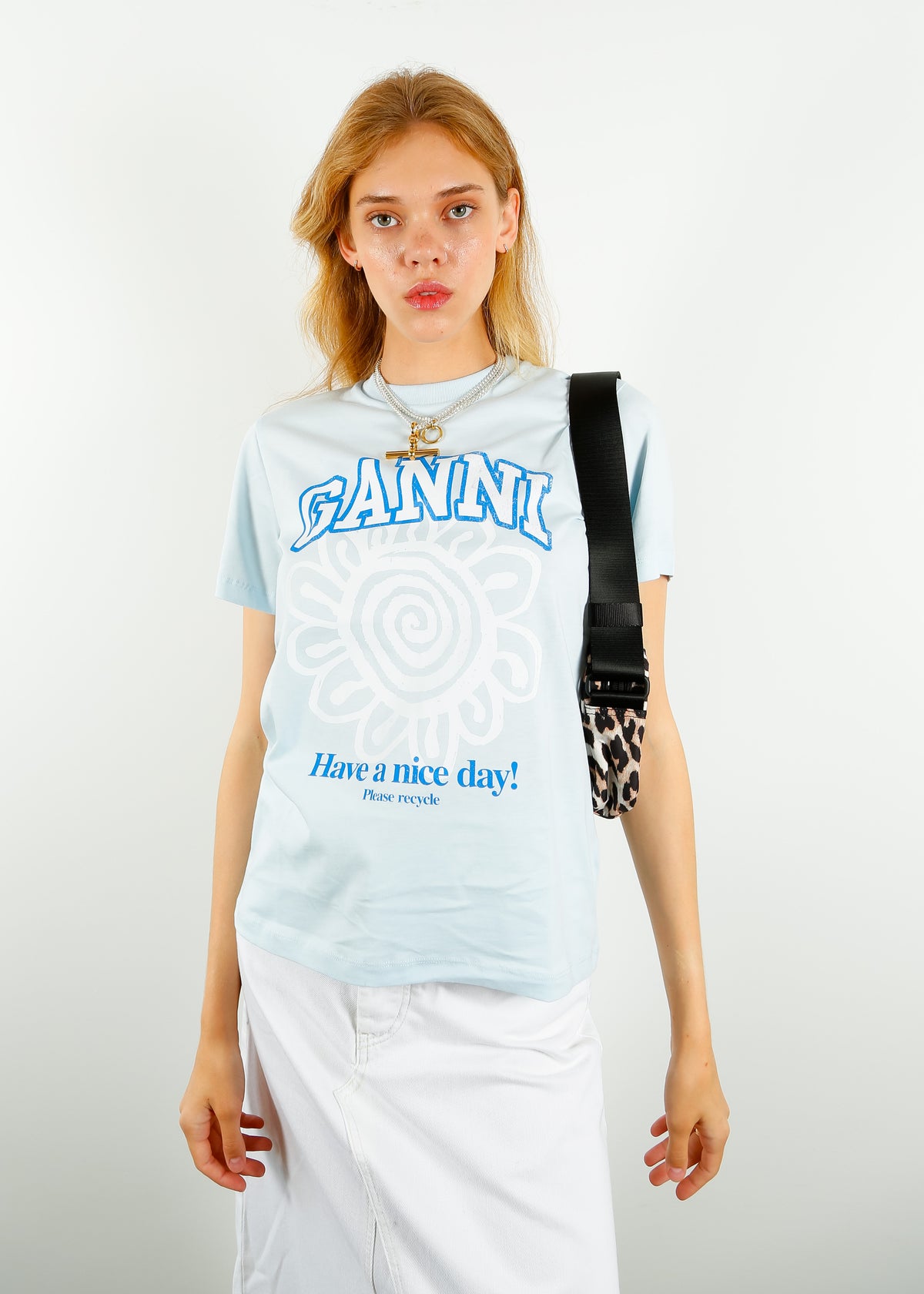 GANNI T3533 Basic Jersey Flower Tee in Ice