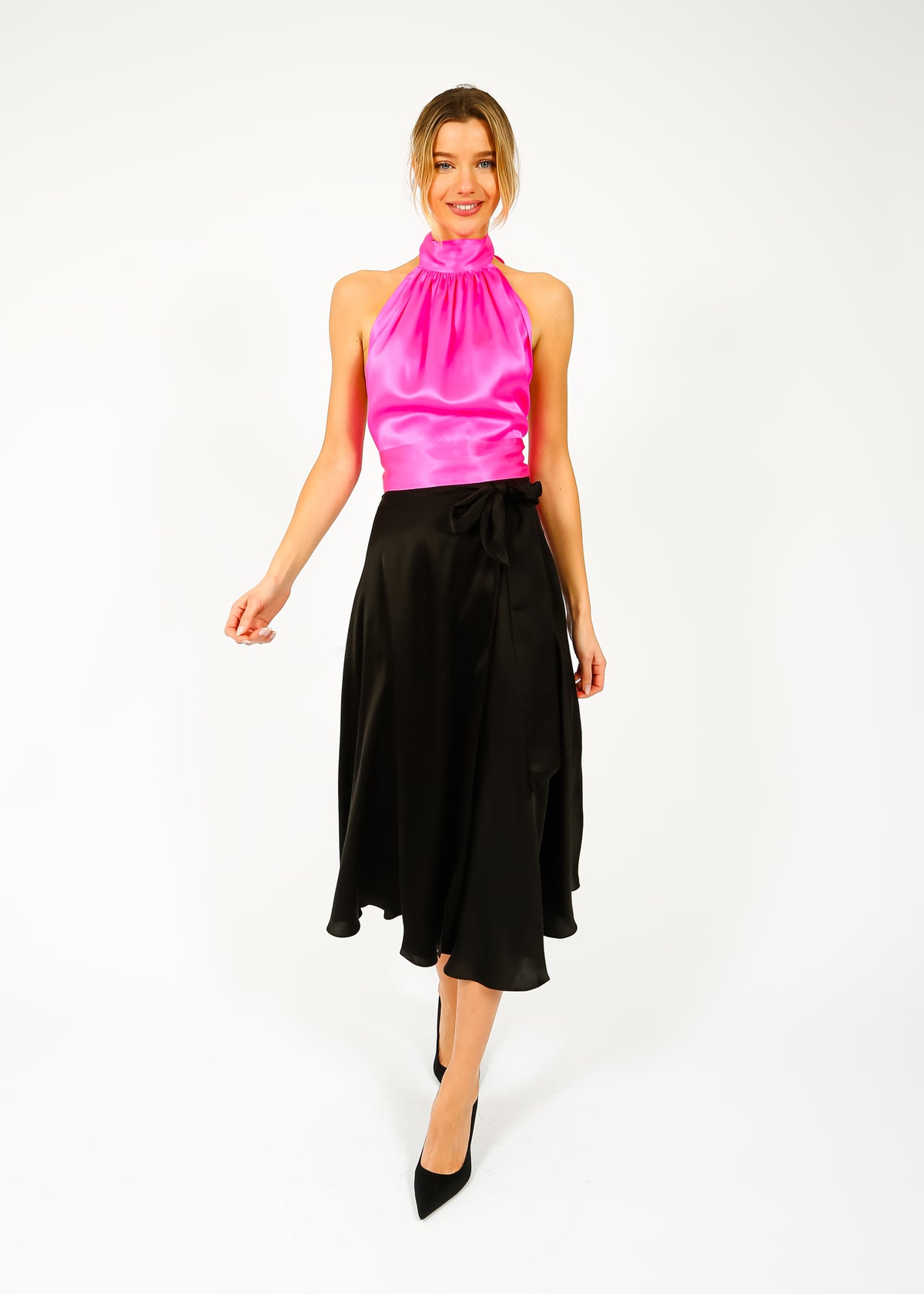 HARMUR Midi Wrap Skirt in Black