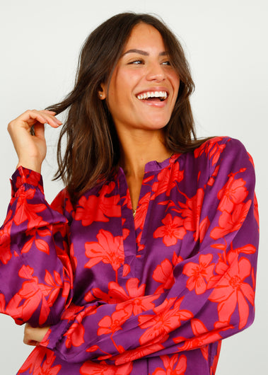 PPL Sandy Open Shirt in Sketch Floral 05 Coral