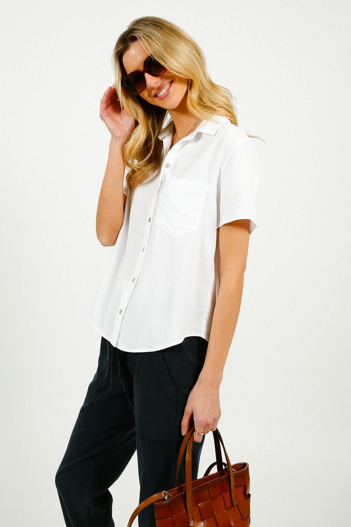 BD Short Sleeve Pocket Button Down in White