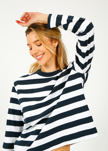 SLF Essential LS Striped Tee in Dark Sapphire