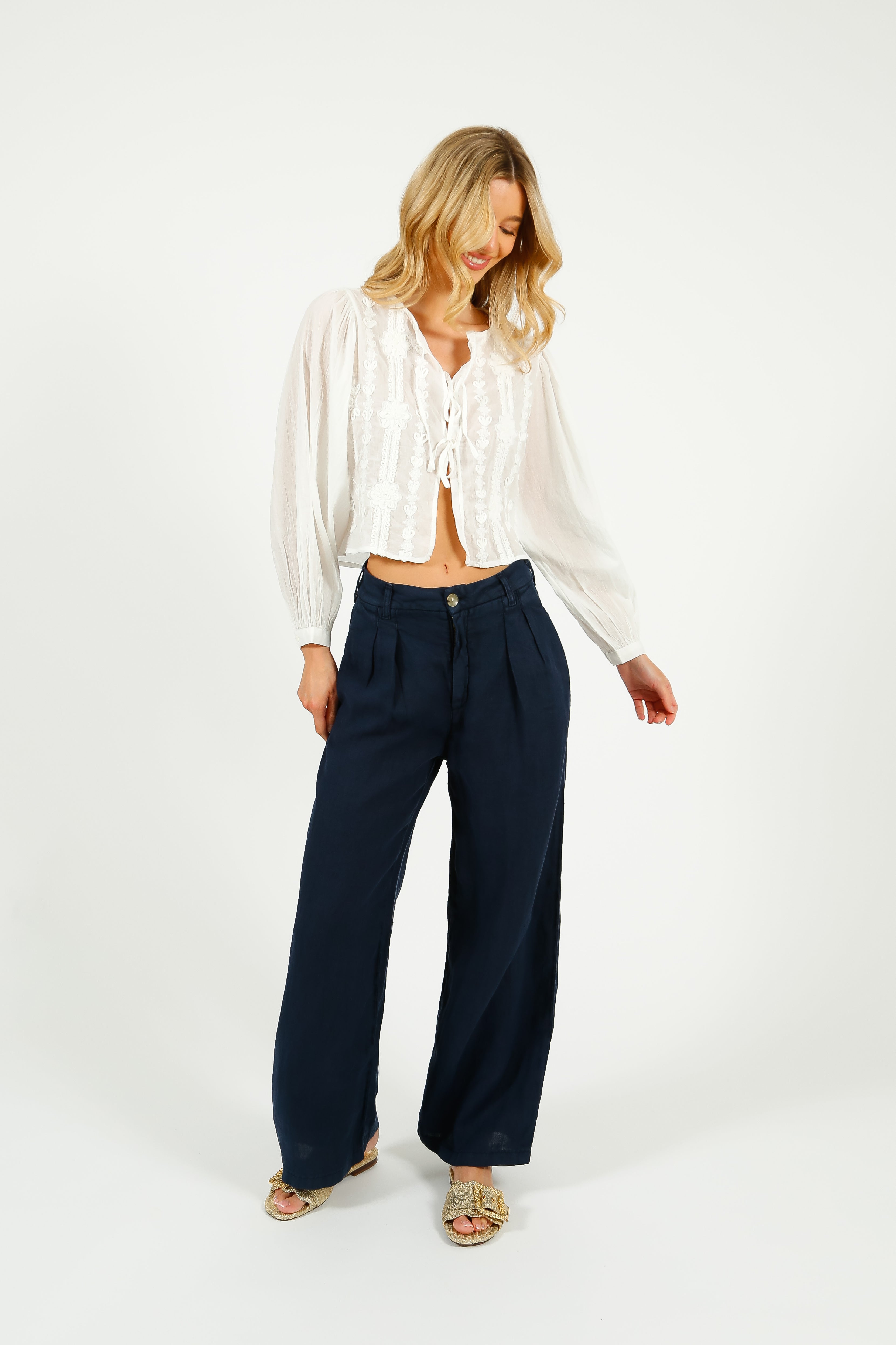 MAISON H Marisa Linen Pant in Navy