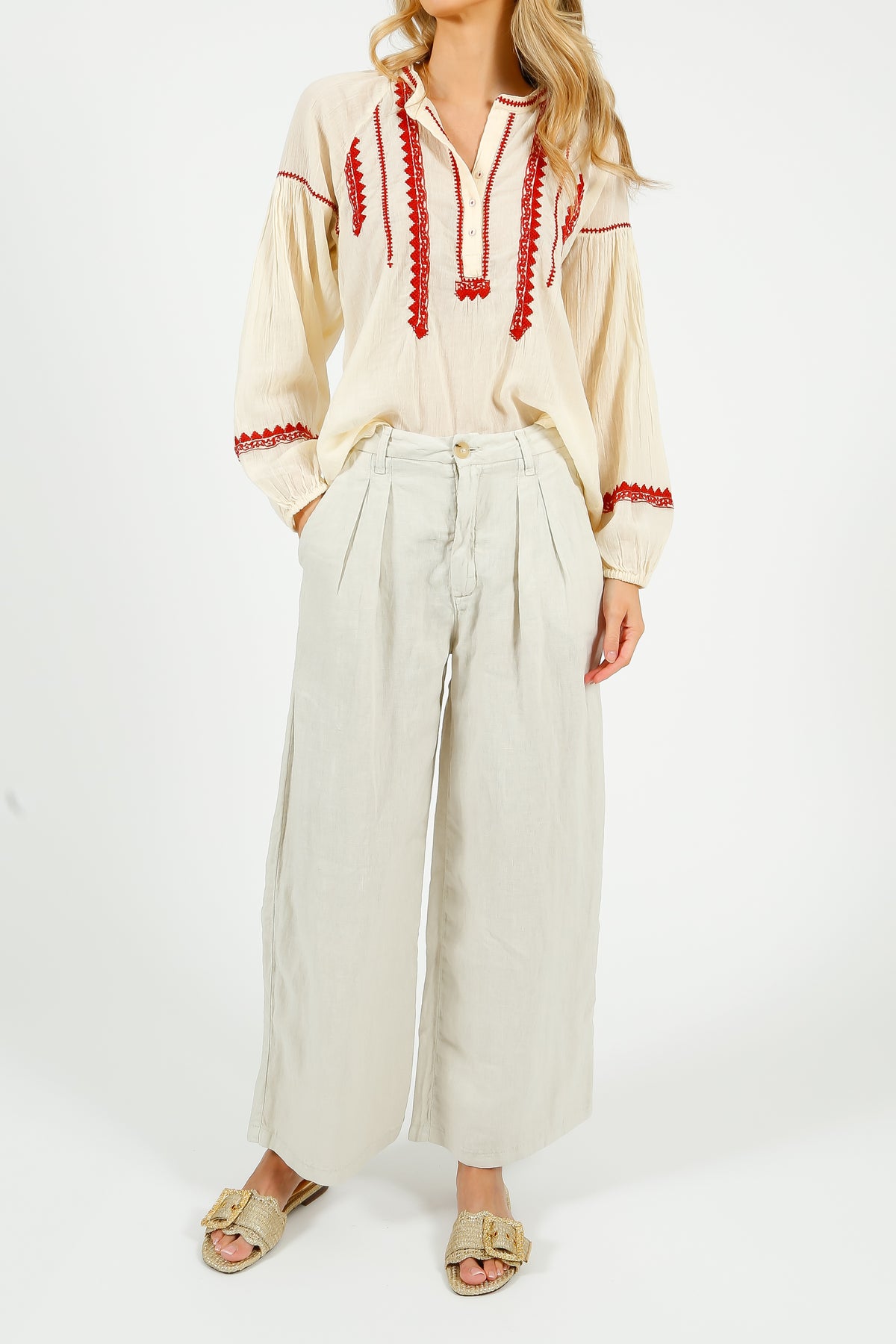 MAISON H Marisa Linen Pant in Off White