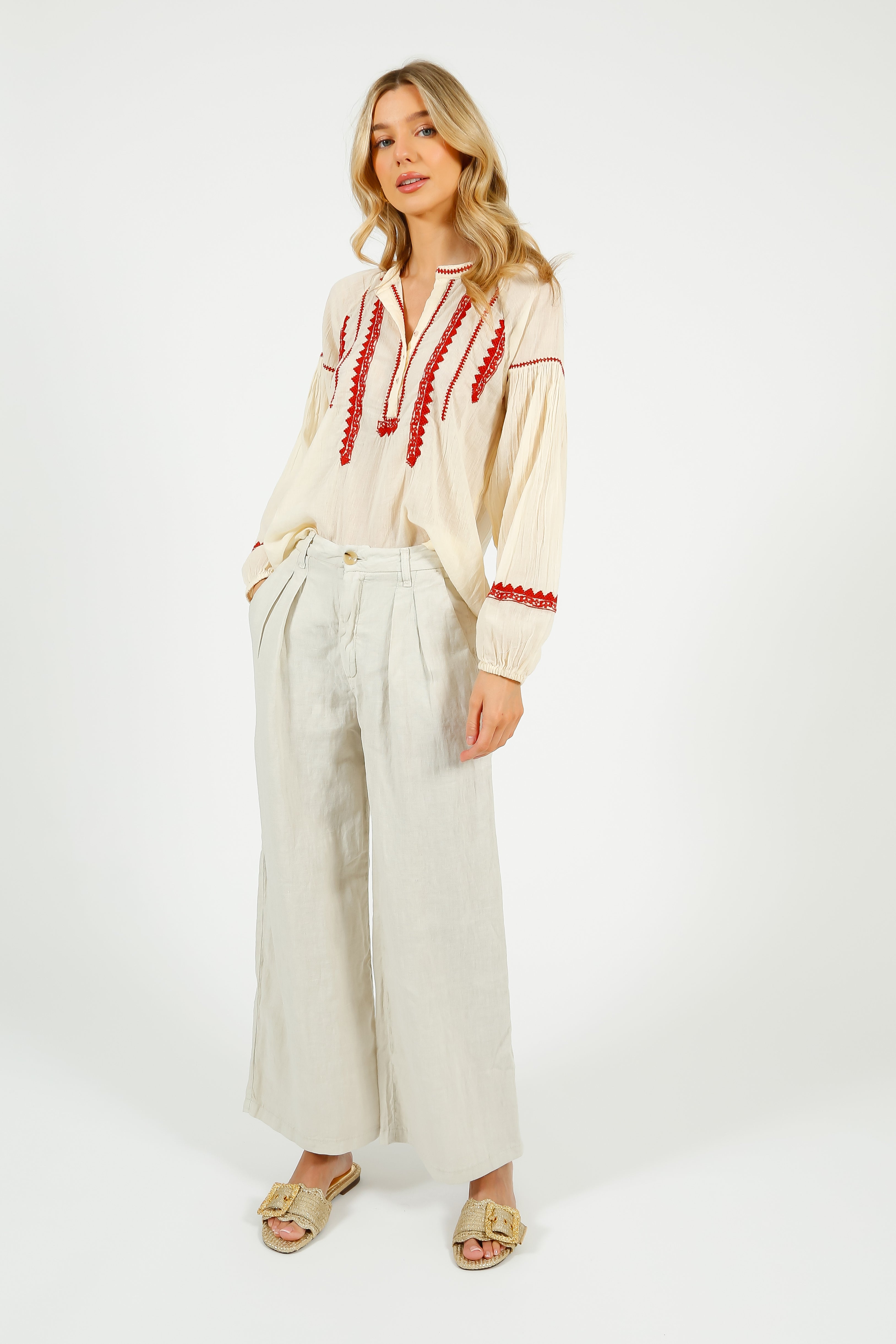 MAISON H Marisa Linen Pant in Off White