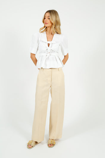 GANNI W0309 Washed Stretch Cotton Tie Strap Blouse in Bright White